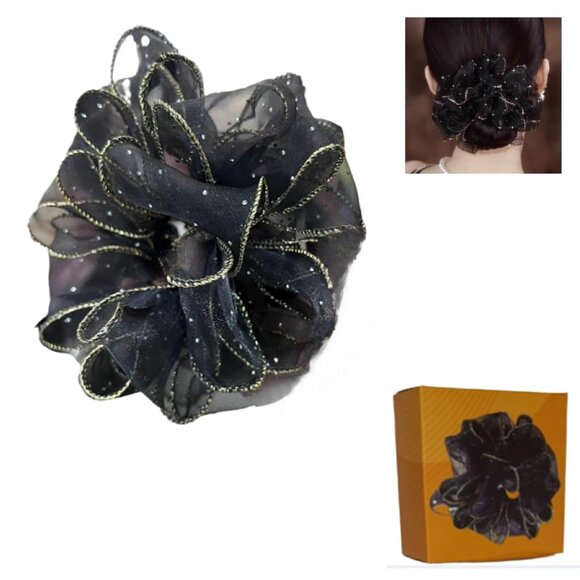 Accessories - Rhinestone Mesh Hair Scrunchie Elastic Rubber Band for Bun Hairstyles Women